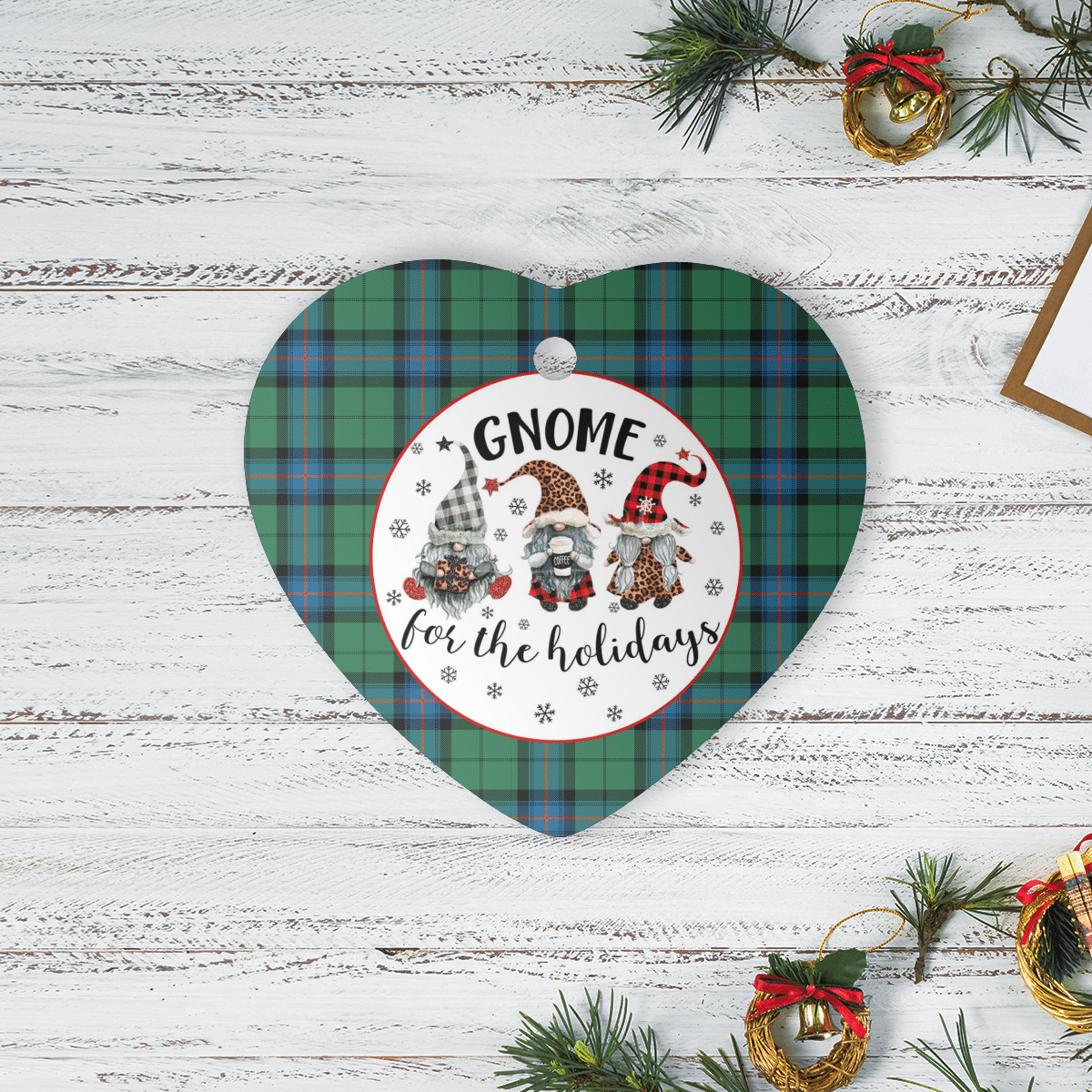 Clan Armstrong Ancient Tartan Gnome Heart Ceramic Ornament PB79 Armstrong Ancient Tartan Gnome Tartan Christmas   