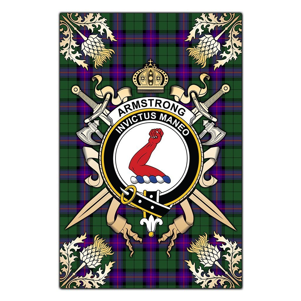 Clan Armstrong Modern Tartan Crest Black Garden Flag  - Gold Thistle  QB32 Clan Armstrong Tartan Today   