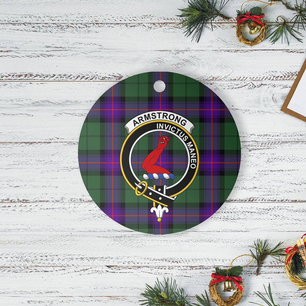 Clan Armstrong Modern Tartan Crest Round Ceramic Ornament HU54 Armstrong Modern Tartan Tartan Christmas   