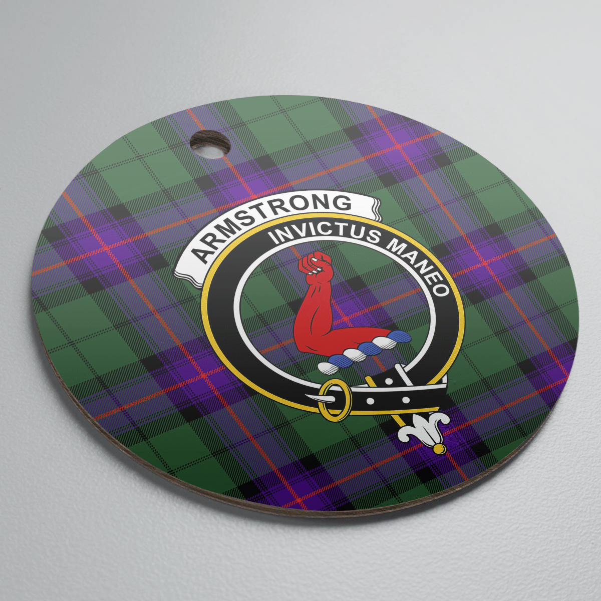 Clan Armstrong Modern Tartan Crest Round Ceramic Ornament HU54 Armstrong Modern Tartan Tartan Christmas   