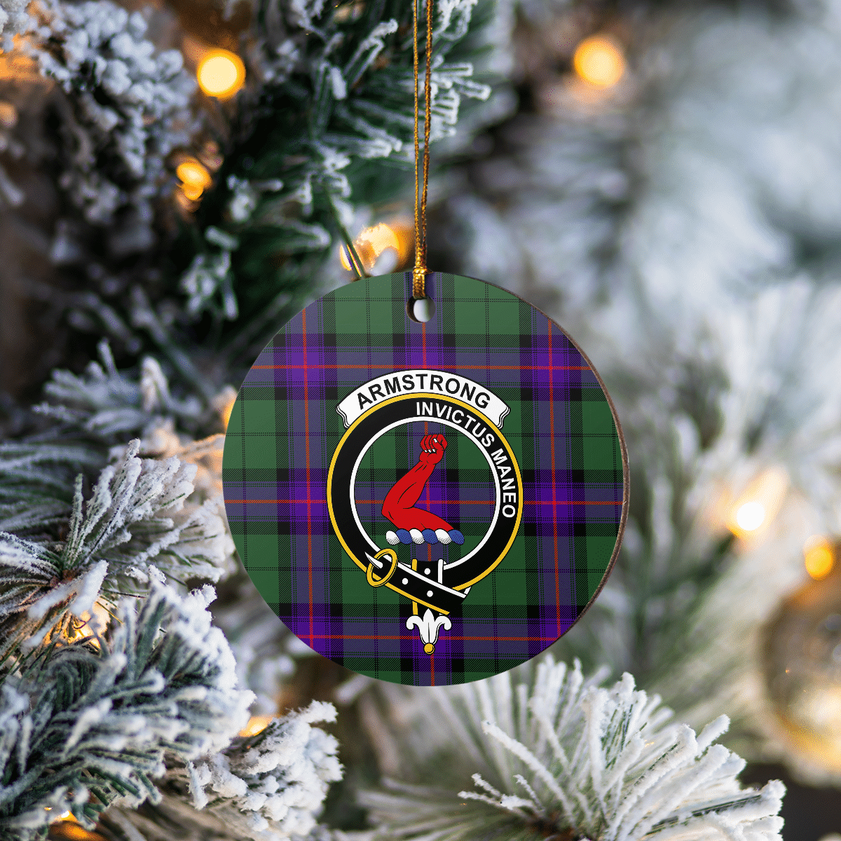 Clan Armstrong Modern Tartan Crest Round Ceramic Ornament HU54 Armstrong Modern Tartan Tartan Christmas   