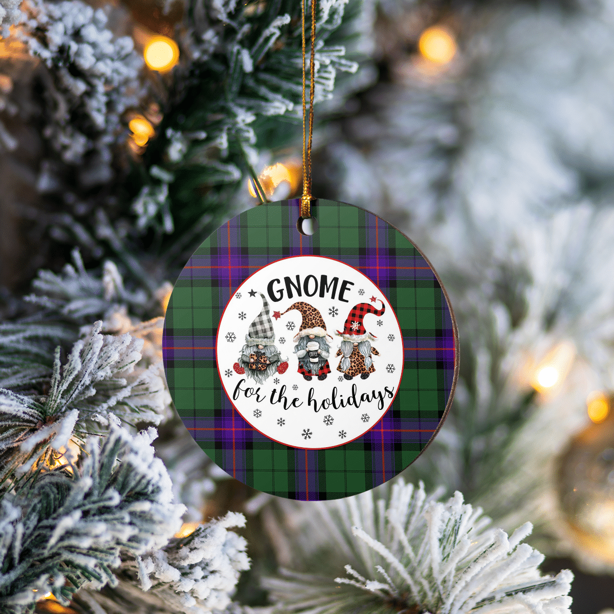 Clan Armstrong Modern Tartan Gnome Round Ceramic Ornament FA59 Armstrong Modern Tartan Tartan Christmas   