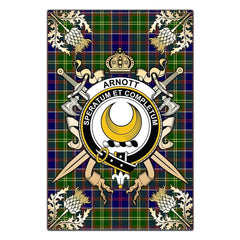 Clan Arnott Tartan Crest Black Garden Flag  - Gold Thistle  FF43 Clan Arnott Tartan Today   