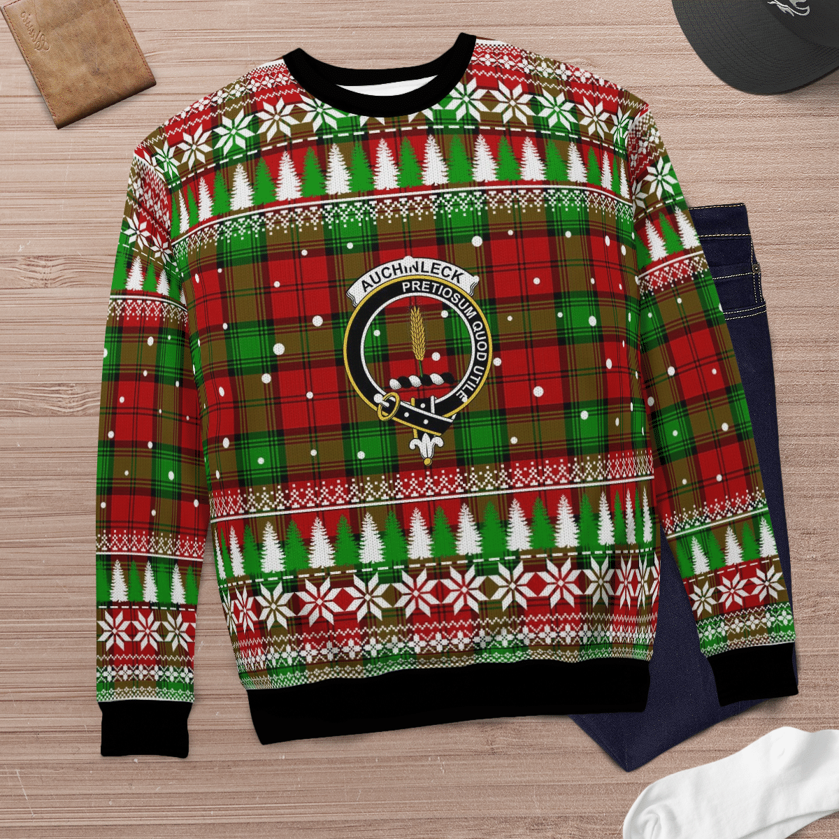 Clan Auchinleck Crest Tartan Christmas Ugly Sweater CN60 Auchinleck Crest Tartan Tartan Ugly Sweater   