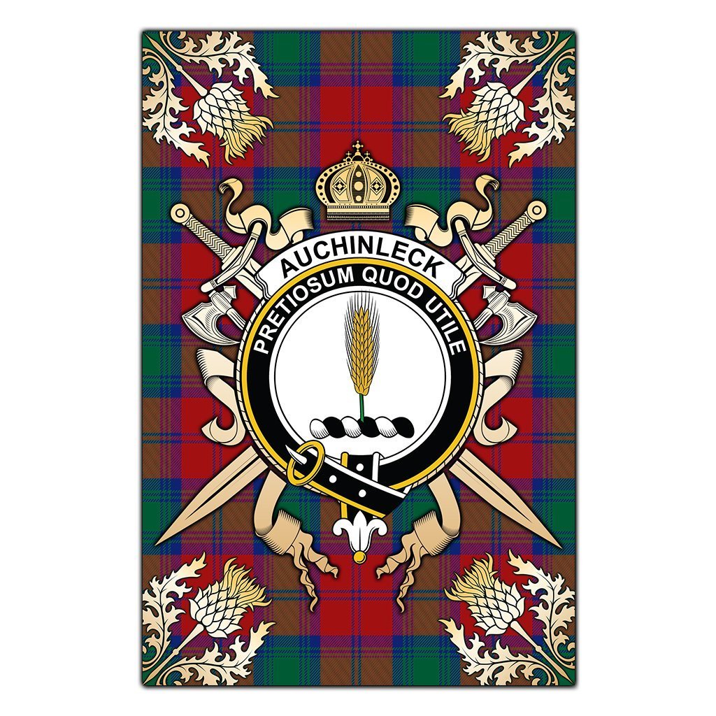 Clan Auchinleck Tartan Crest Black Garden Flag  - Gold Thistle  GJ30 Clan Auchinleck Tartan Today   