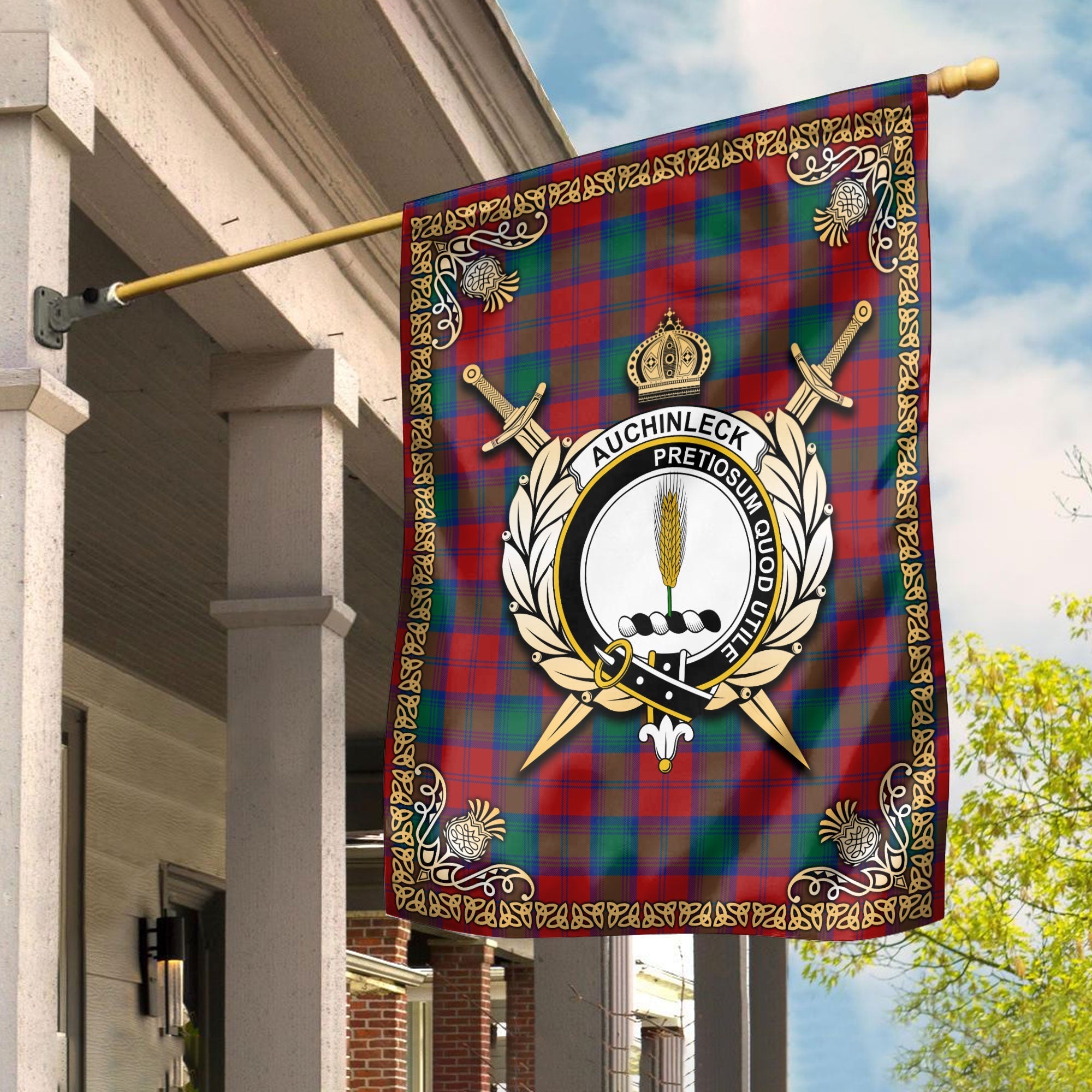 Clan Auchinleck Tartan Crest Garden Flag  - Celtic Thistle  JS19 Clan Auchinleck Tartan Today   