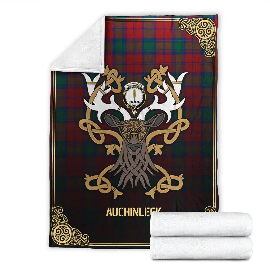 Clan Auchinleck Tartan Crest Premium Blanket Celtic Stag Style UN93 Clan Auchinleck Tartan Today   