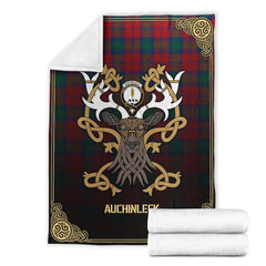 Clan Auchinleck Tartan Crest Premium Blanket Celtic Stag Style UN93 Clan Auchinleck Tartan Today   