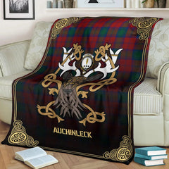 Clan Auchinleck Tartan Crest Premium Blanket Celtic Stag Style UN93 Clan Auchinleck Tartan Today   