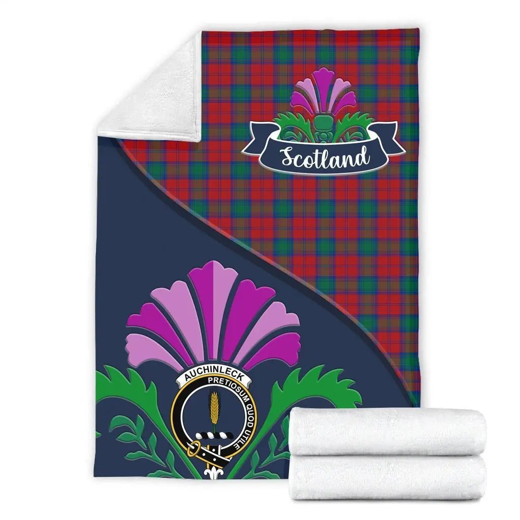 Clan Auchinleck Tartan Crest Premium Blanket Thistle Style WC63 Clan Auchinleck Tartan Today   