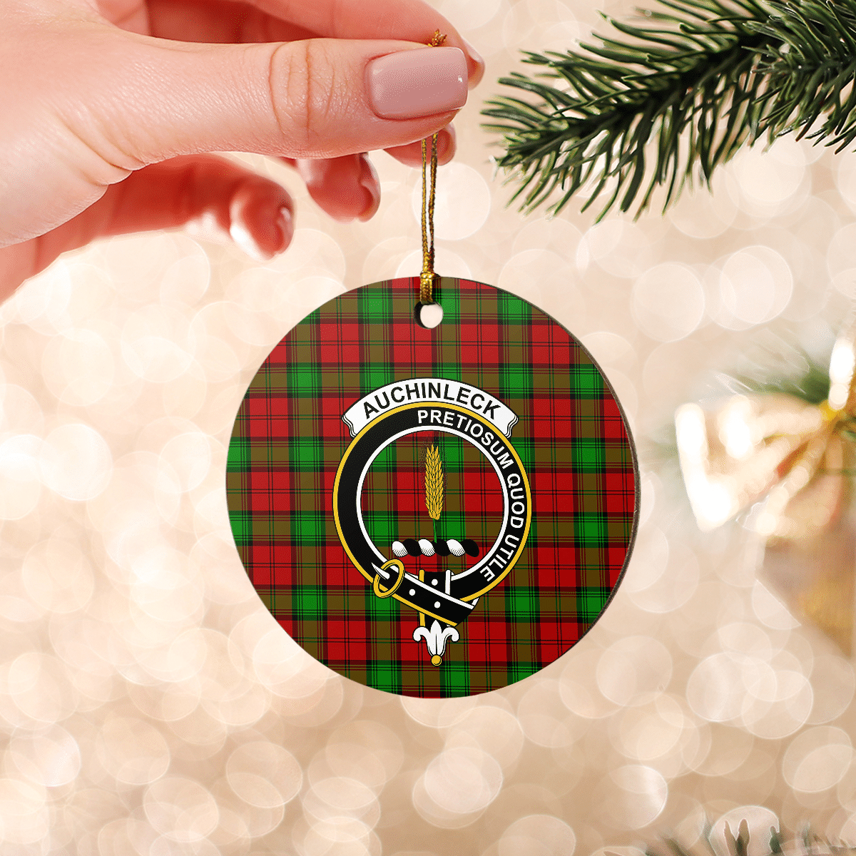 Clan Auchinleck Tartan Crest Round Ceramic Ornament QB58 Auchinleck Tartan Tartan Christmas   