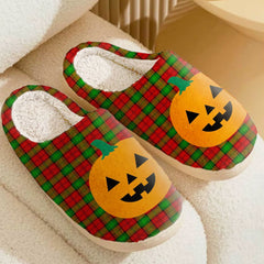 Clan Auchinleck Tartan Halloween Pumpkin Slippers, Fluffy Spooky Slippers BD85 Auchinleck Tartan Tartan Halloween   