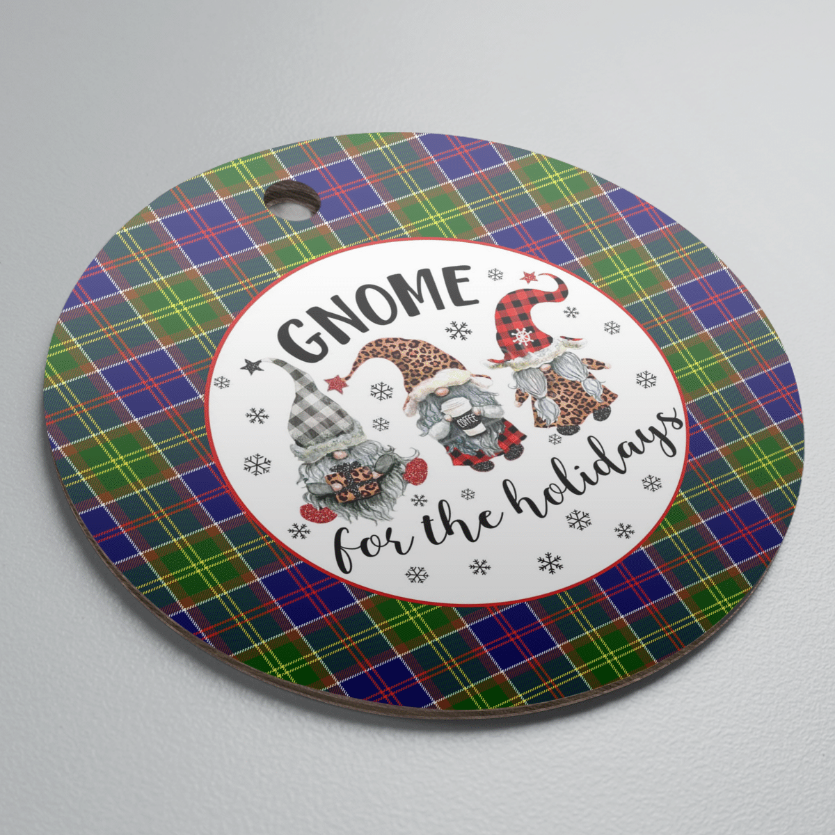 Clan Ayrshire District Tartan Gnome Round Ceramic Ornament YB92 Ayrshire District Tartan Tartan Christmas   