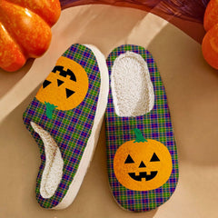 Clan Ayrshire District Tartan Halloween Pumpkin Slippers, Fluffy Spooky Slippers SO32 Ayrshire District Tartan Tartan Halloween   