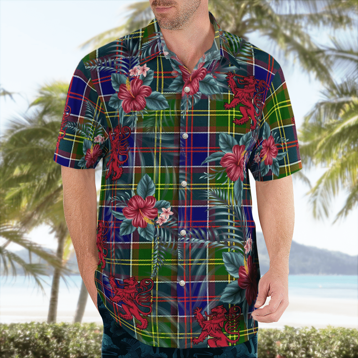 Clan Ayrshire District Tartan Scottish Lion Hawaiian Shirt SK79 Ayrshire District Tartan Tartan Hawaii Shirt   