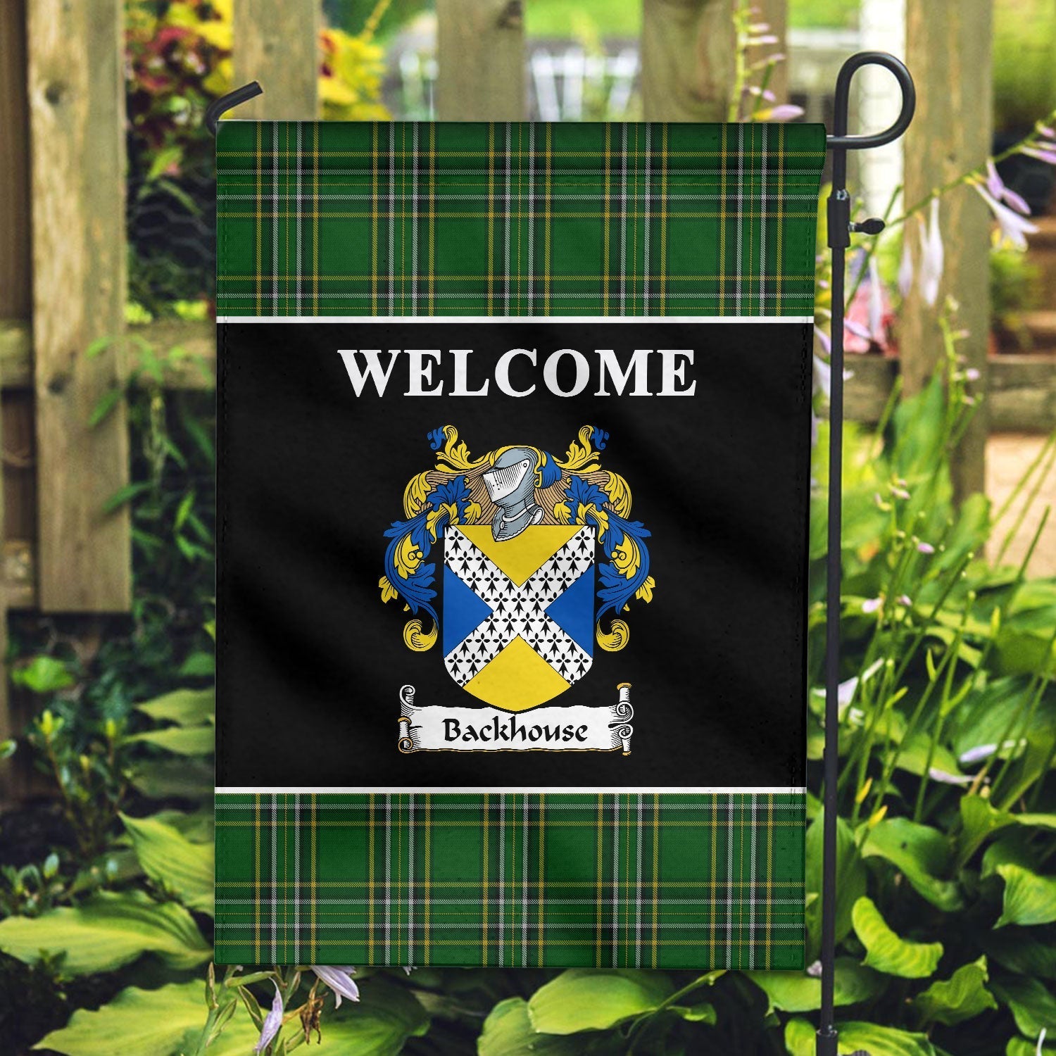 Clan Backhouse Tartan Crest Black Garden Flag TN18 Clan Hall Tartan Today   