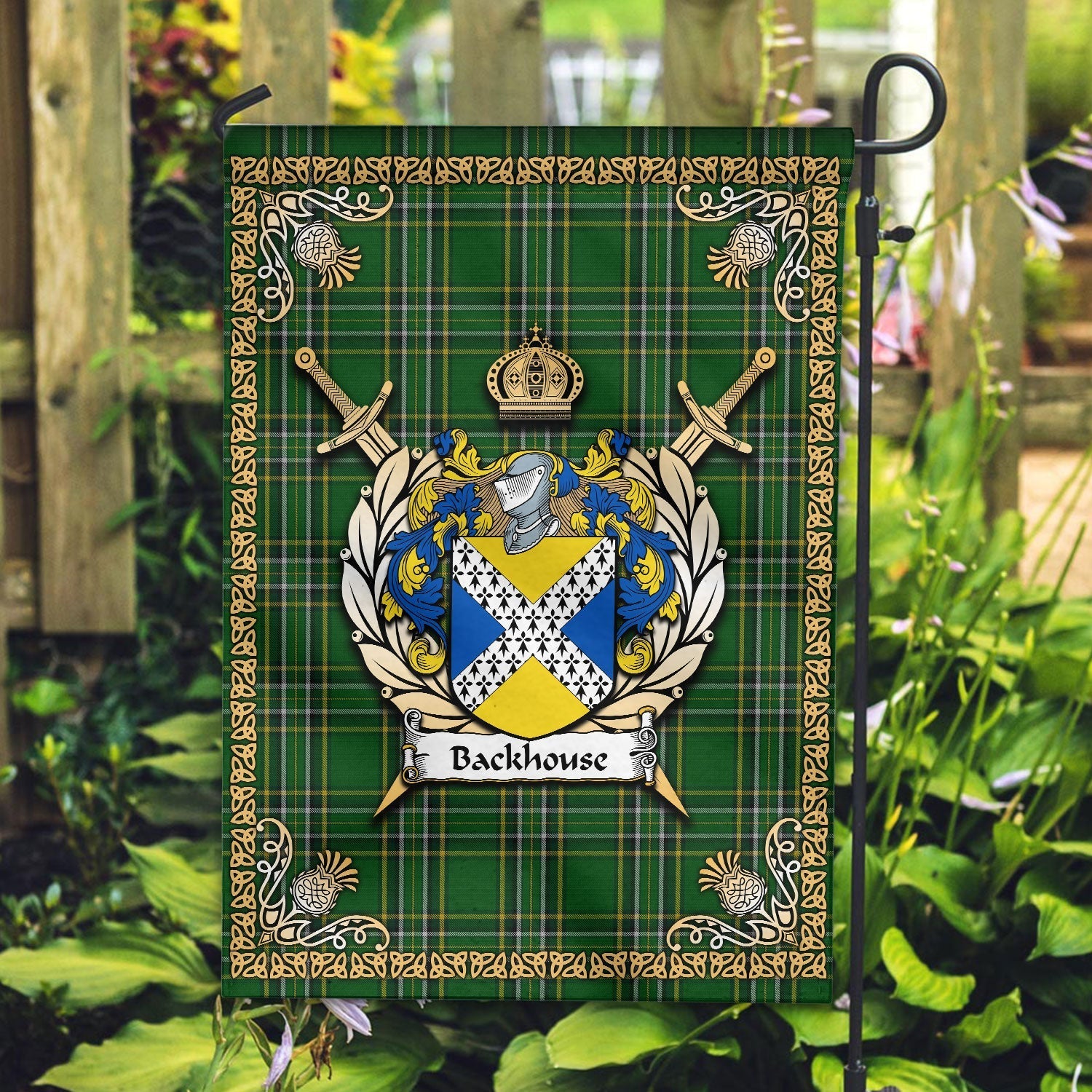 Clan Backhouse Tartan Crest Garden Flag  - Celtic Thistle  HC16 Clan Hall Tartan Today   