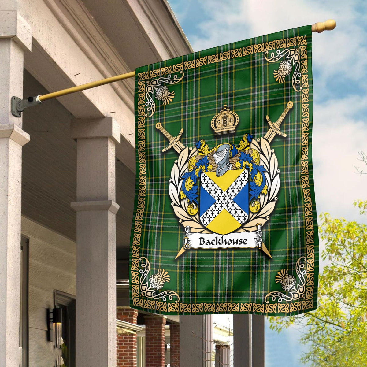 Clan Backhouse Tartan Crest Garden Flag  - Celtic Thistle  HC16 Clan Hall Tartan Today   