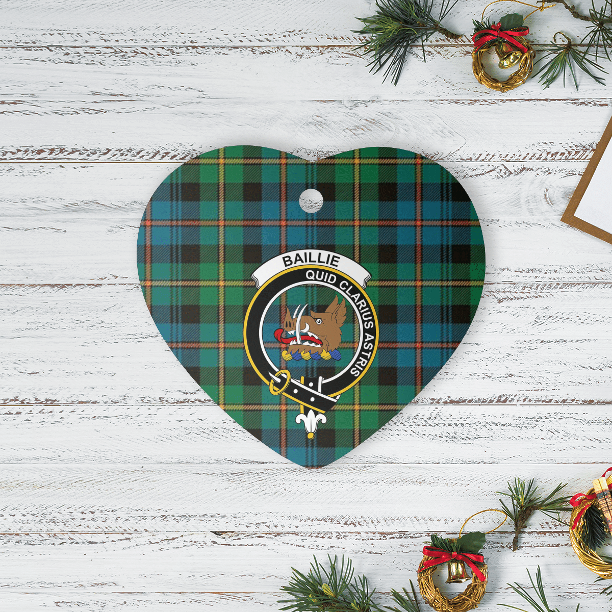 Clan Baillie Ancient Tartan Crest Heart Ceramic Ornament HX50 Baillie Ancient Tartan Tartan Christmas   