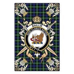 Clan Baillie Modern Tartan Crest Black Garden Flag  - Gold Thistle  UB22 Clan Baillie Tartan Today   