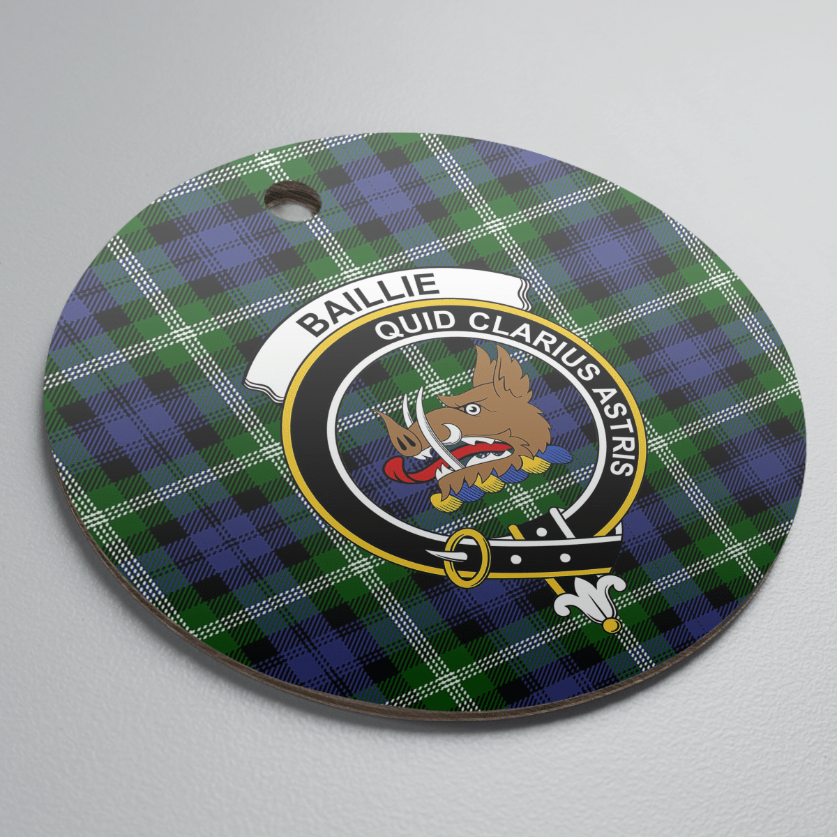 Clan Baillie Modern Tartan Crest Round Ceramic Ornament YT16 Baillie Modern Tartan Tartan Christmas   