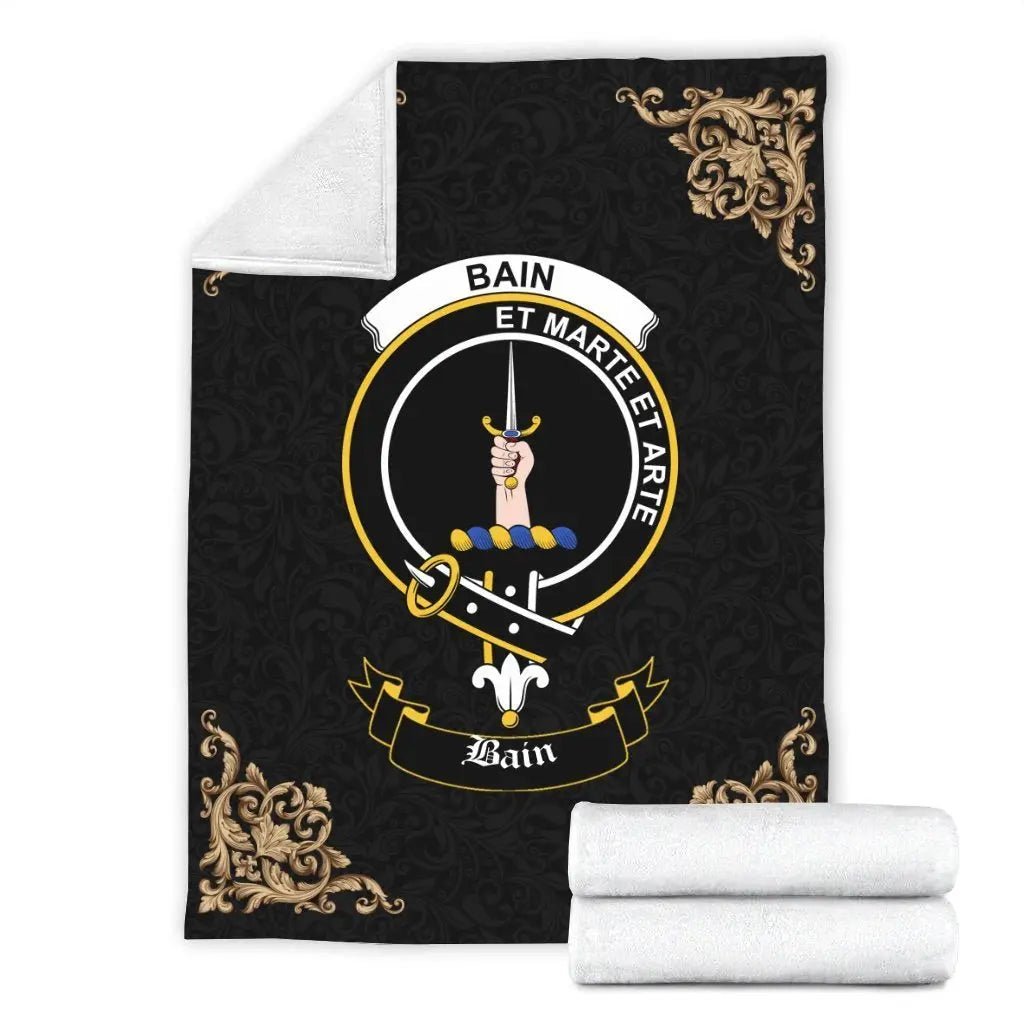 Clan Bain Crest Tartan Premium Blanket Black OS61 Clan Bain Tartan Today   