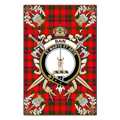 Clan Bain Tartan Crest Black Garden Flag  - Gold Thistle  AO97 Clan Bain Tartan Today   