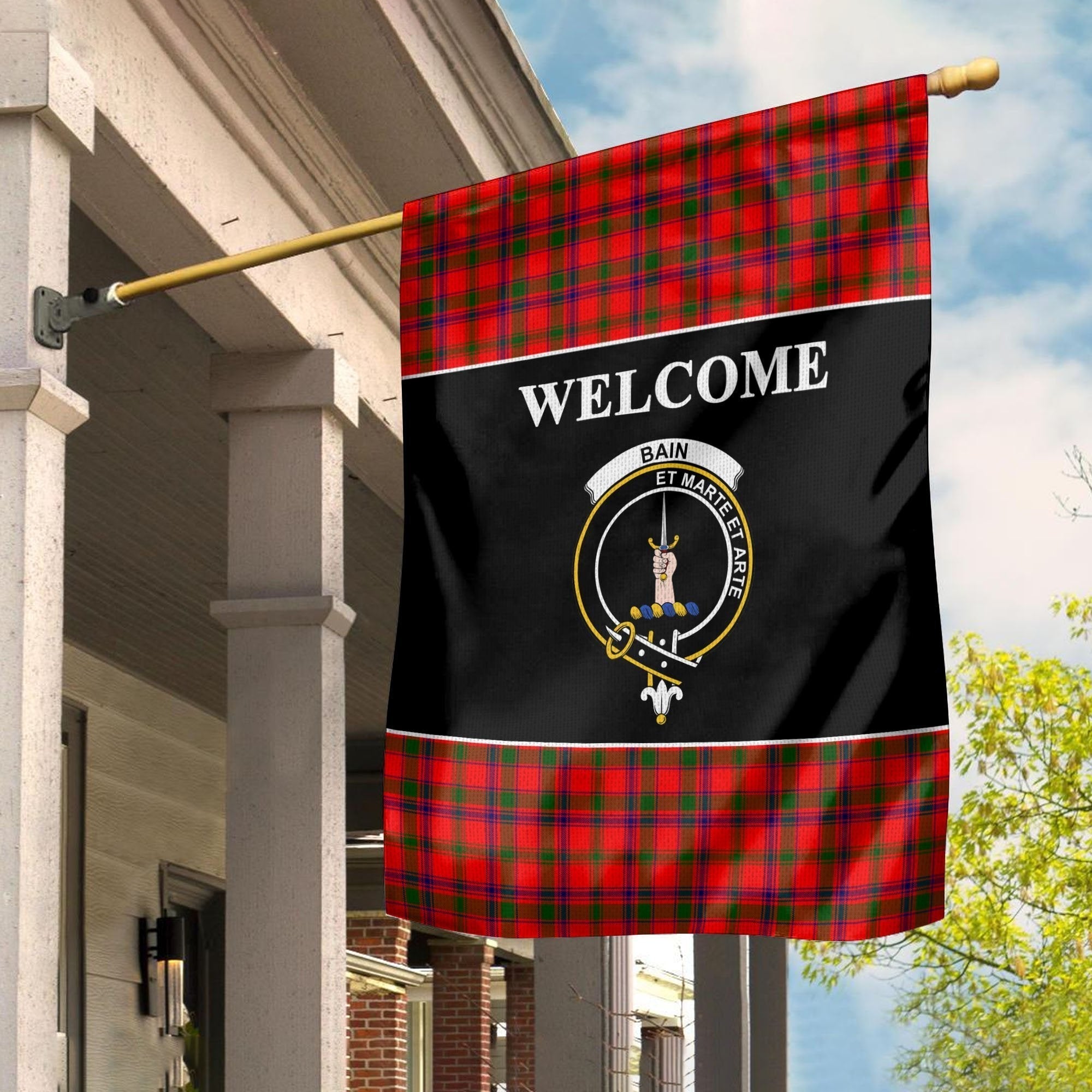 Clan Bain Tartan Crest Black Garden Flag HM34 Clan Bain Tartan Today   