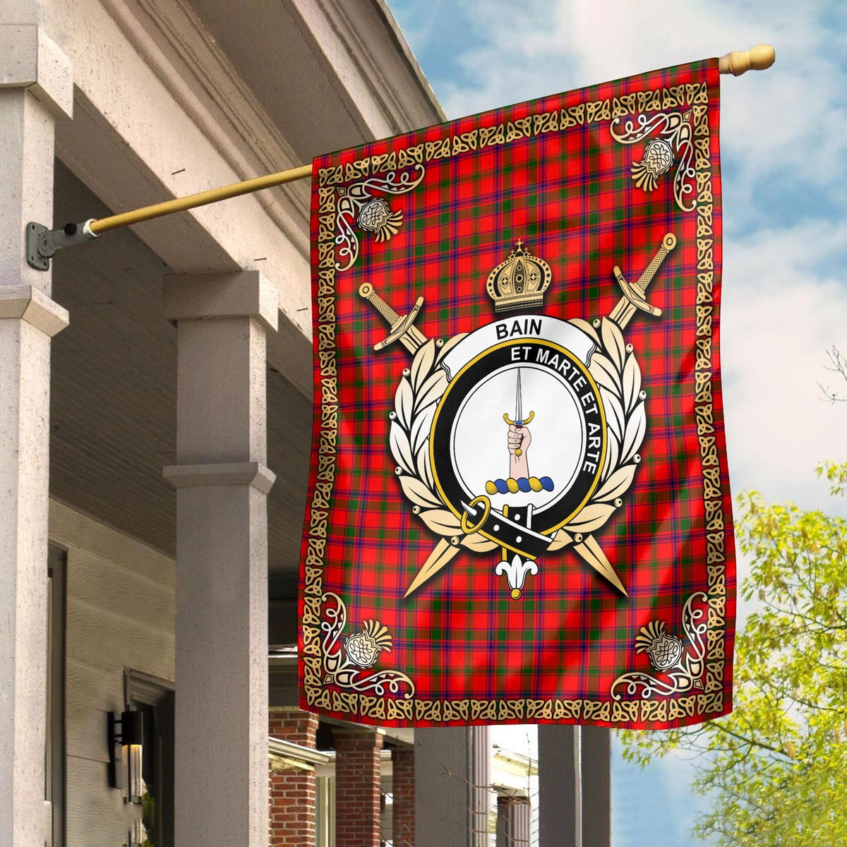 Clan Bain Tartan Crest Garden Flag  - Celtic Thistle  FM83 Clan Bain Tartan Today   