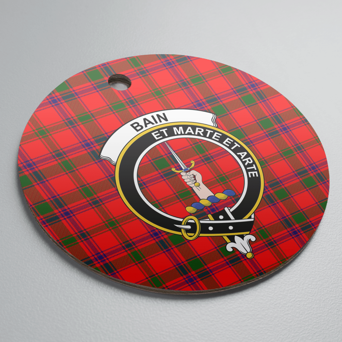 Clan Bain Tartan Crest Round Ceramic Ornament GC39 Bain Tartan Tartan Christmas   