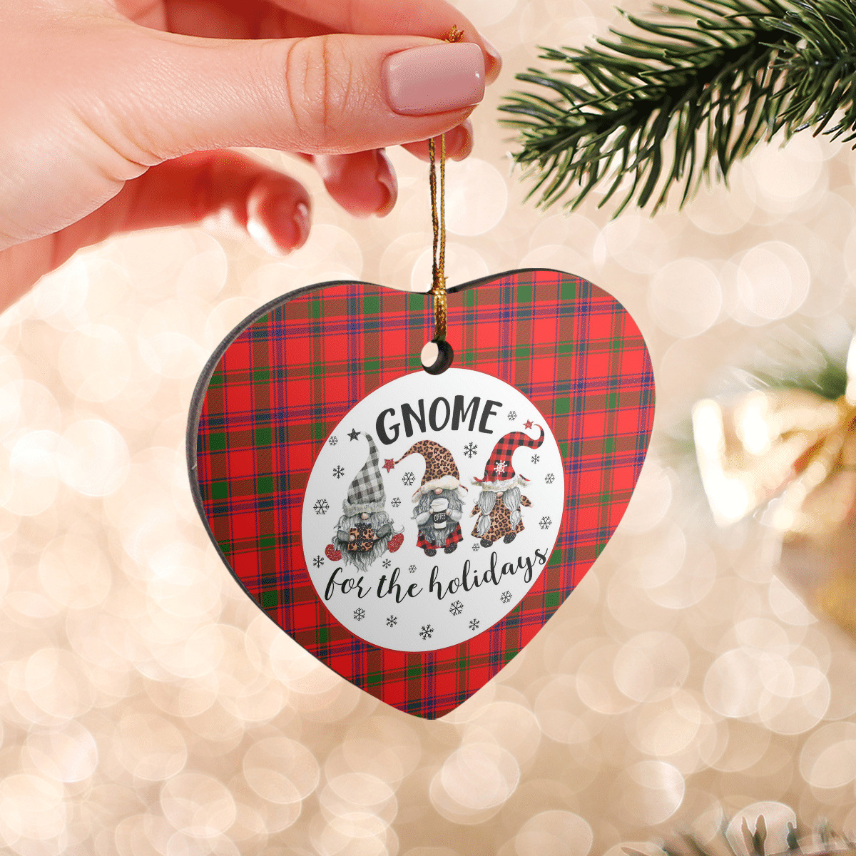 Clan Bain Tartan Gnome Heart Ceramic Ornament II48 Bain Tartan Gnome Tartan Christmas   