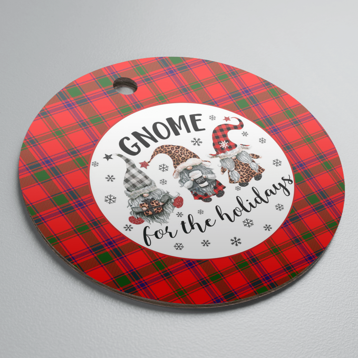 Clan Bain Tartan Gnome Round Ceramic Ornament MX50 Bain Tartan Tartan Christmas   