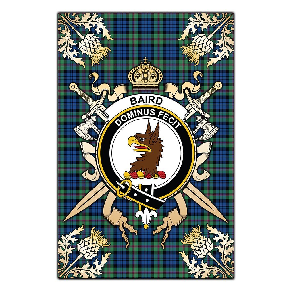 Clan Baird Ancient Tartan Crest Black Garden Flag  - Gold Thistle  XD33 Clan Baird Tartan Today   