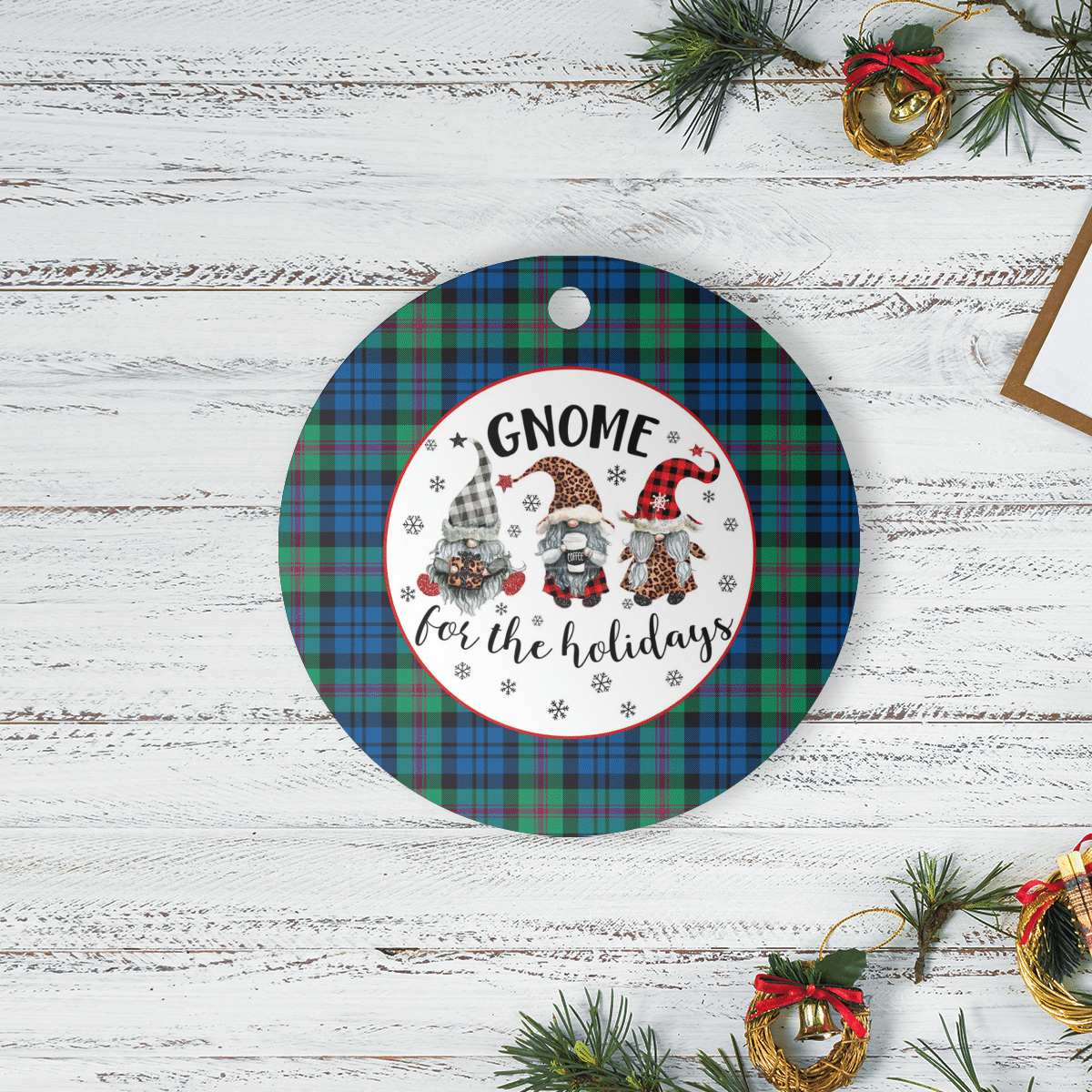 Clan Baird Ancient Tartan Gnome Round Ceramic Ornament OT98 Baird Ancient Tartan Tartan Christmas   