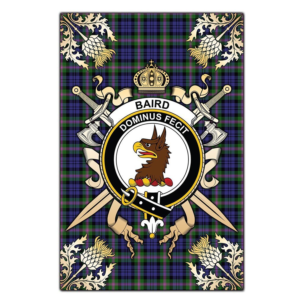 Clan Baird Modern Tartan Crest Black Garden Flag  - Gold Thistle  KZ81 Clan Baird Tartan Today   