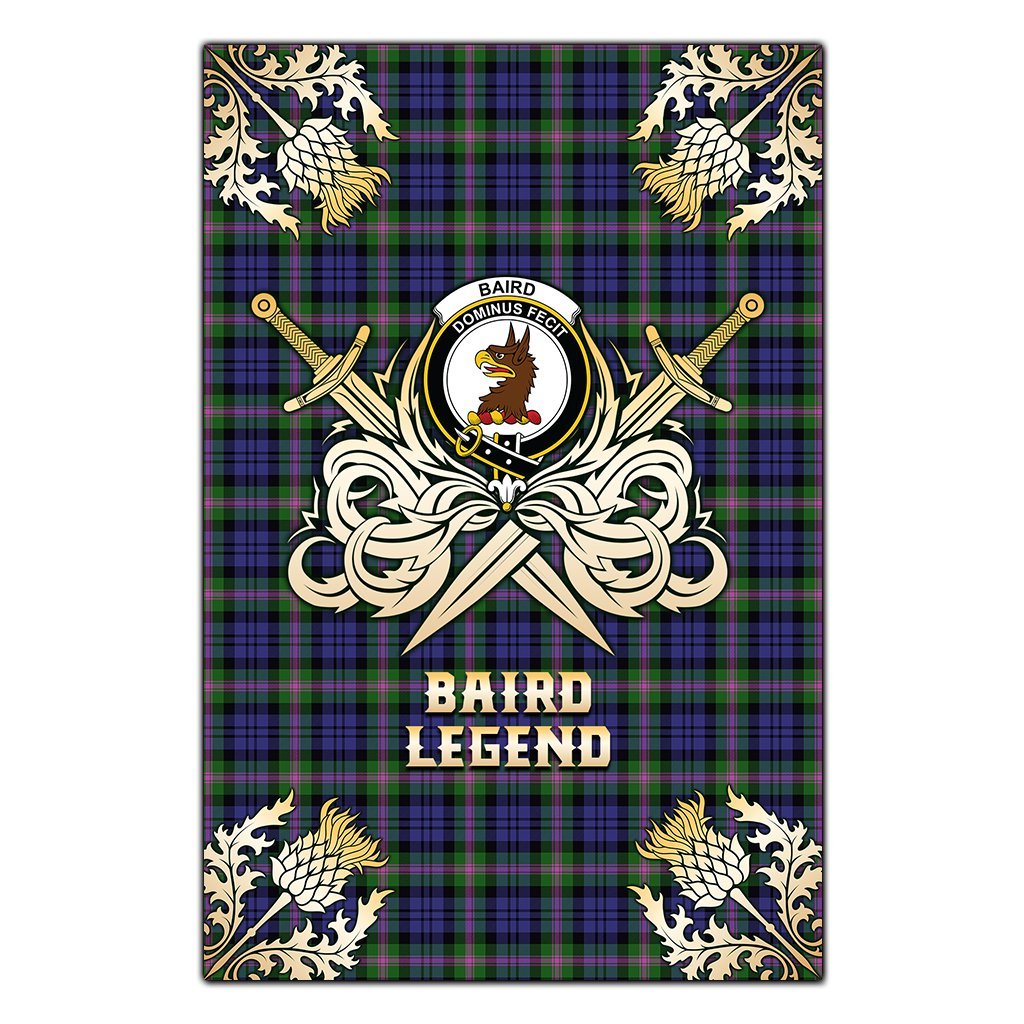 Clan Baird Modern Tartan Crest Black Garden Flag  - Gold Thistle Legend  KF92 Clan Baird Tartan Today   