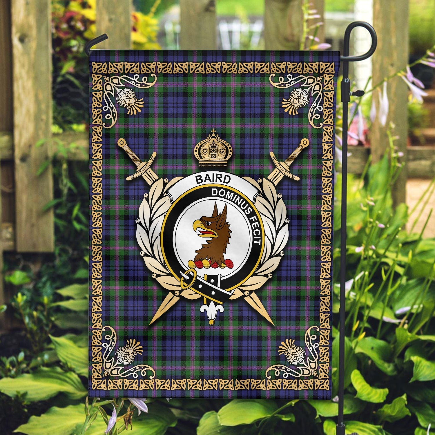 Clan Baird Modern Tartan Crest Garden Flag  - Celtic Thistle  HG65 Clan Baird Tartan Today   