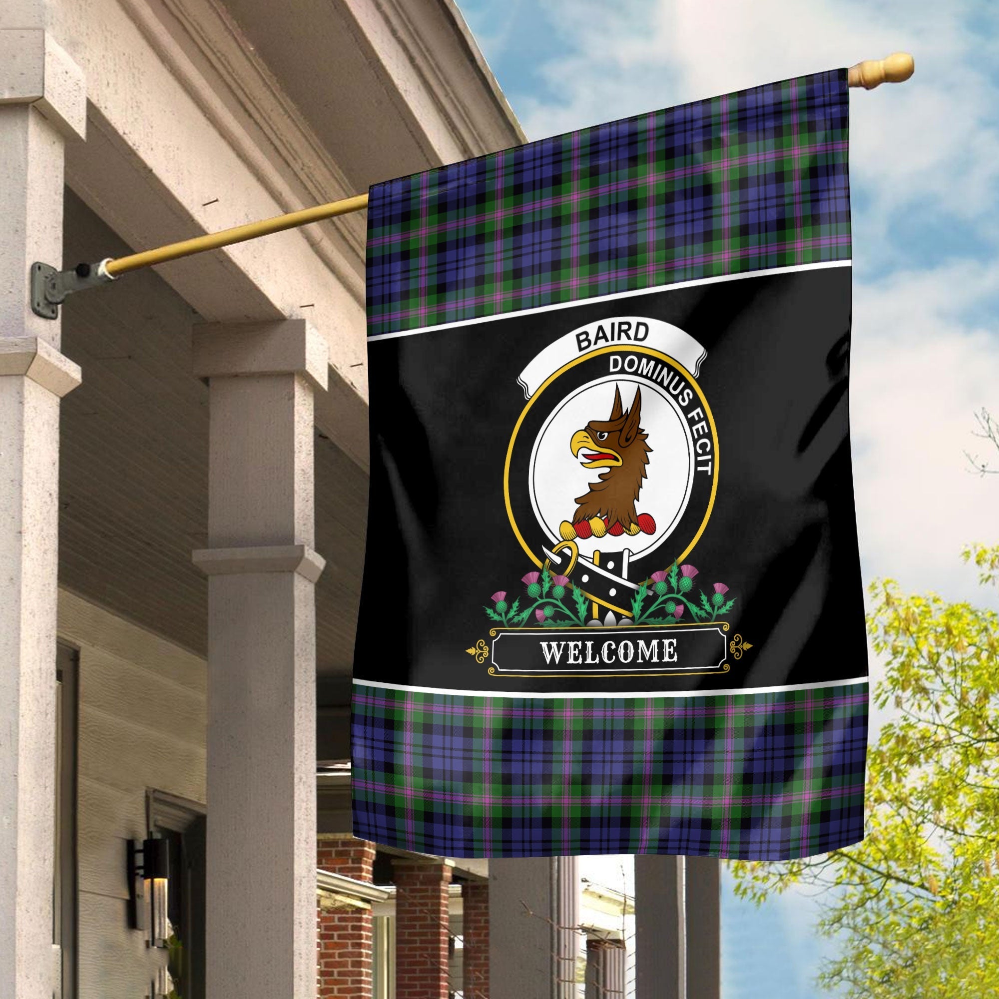 Clan Baird Modern Tartan Crest Garden Flag  - Welcome  DW15 Clan Baird Tartan Today   