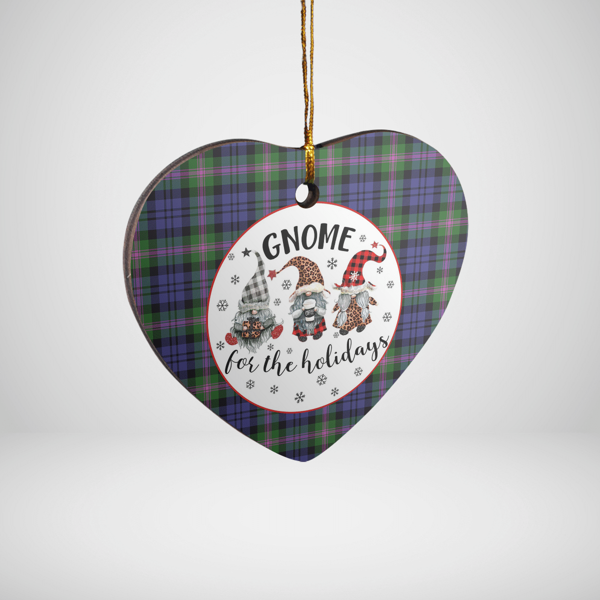 Clan Baird Modern Tartan Gnome Heart Ceramic Ornament BL16 Baird Modern Tartan Gnome Tartan Christmas   