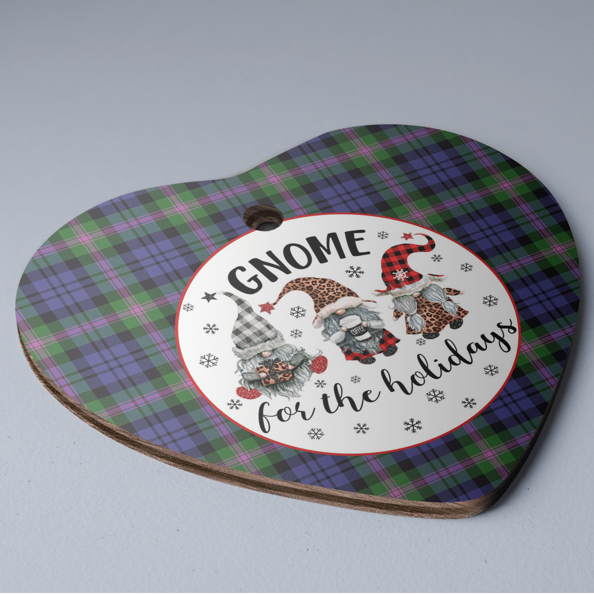 Clan Baird Modern Tartan Gnome Heart Ceramic Ornament BL16 Baird Modern Tartan Gnome Tartan Christmas   