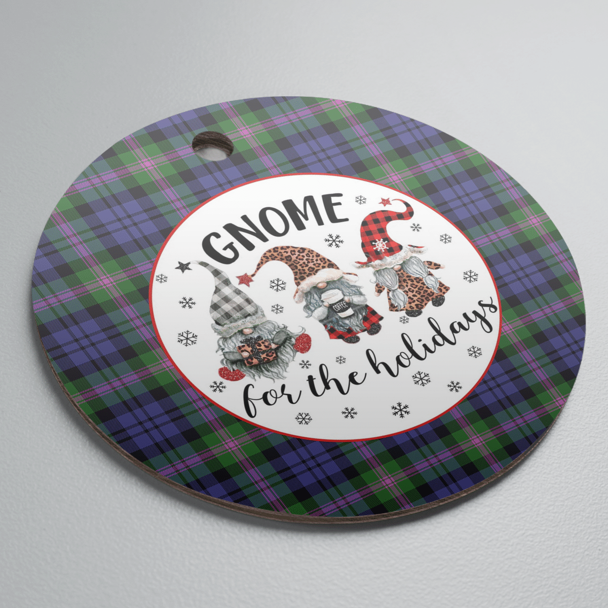 Clan Baird Modern Tartan Gnome Round Ceramic Ornament IF28 Baird Modern Tartan Tartan Christmas   