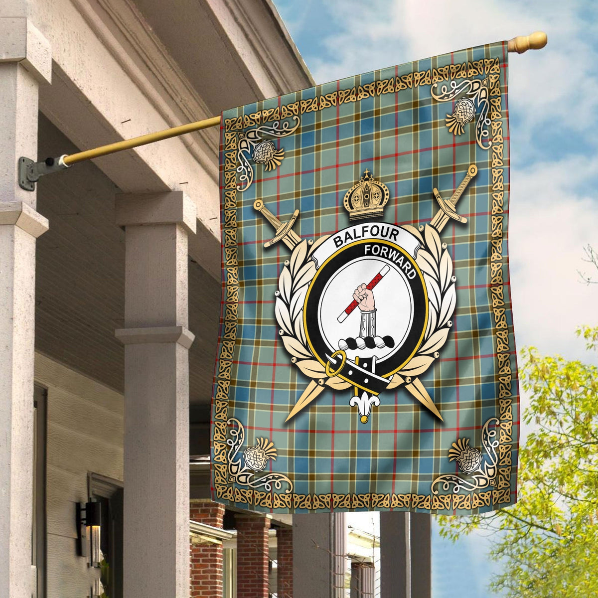 Clan Balfour Blue Tartan Crest Garden Flag  - Celtic Thistle  XU63 Clan Balfour Tartan Today   