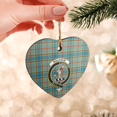 Clan Balfour Blue Tartan Crest Heart Ceramic Ornament WE60 Balfour Blue Tartan Tartan Christmas   