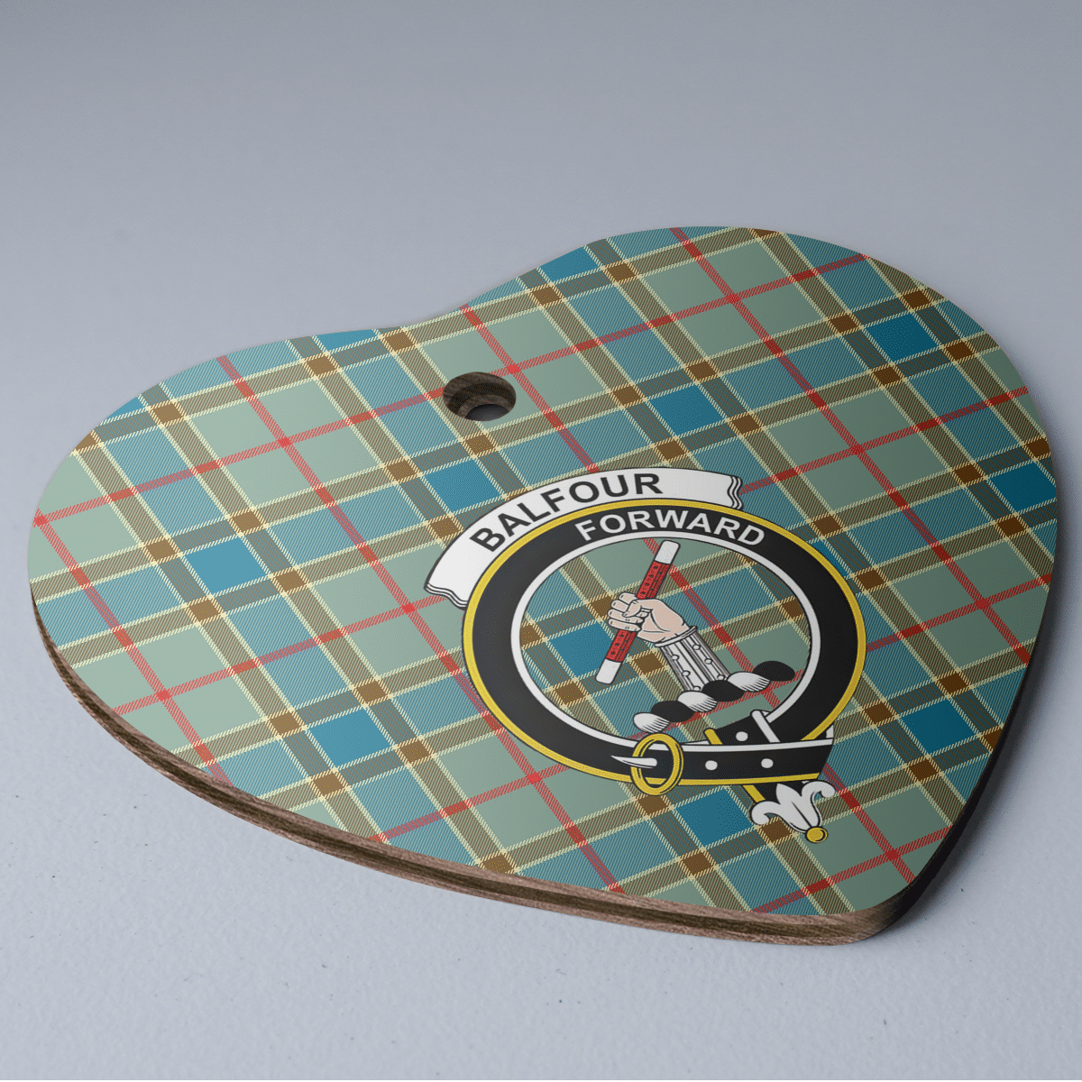 Clan Balfour Blue Tartan Crest Heart Ceramic Ornament WE60 Balfour Blue Tartan Tartan Christmas   