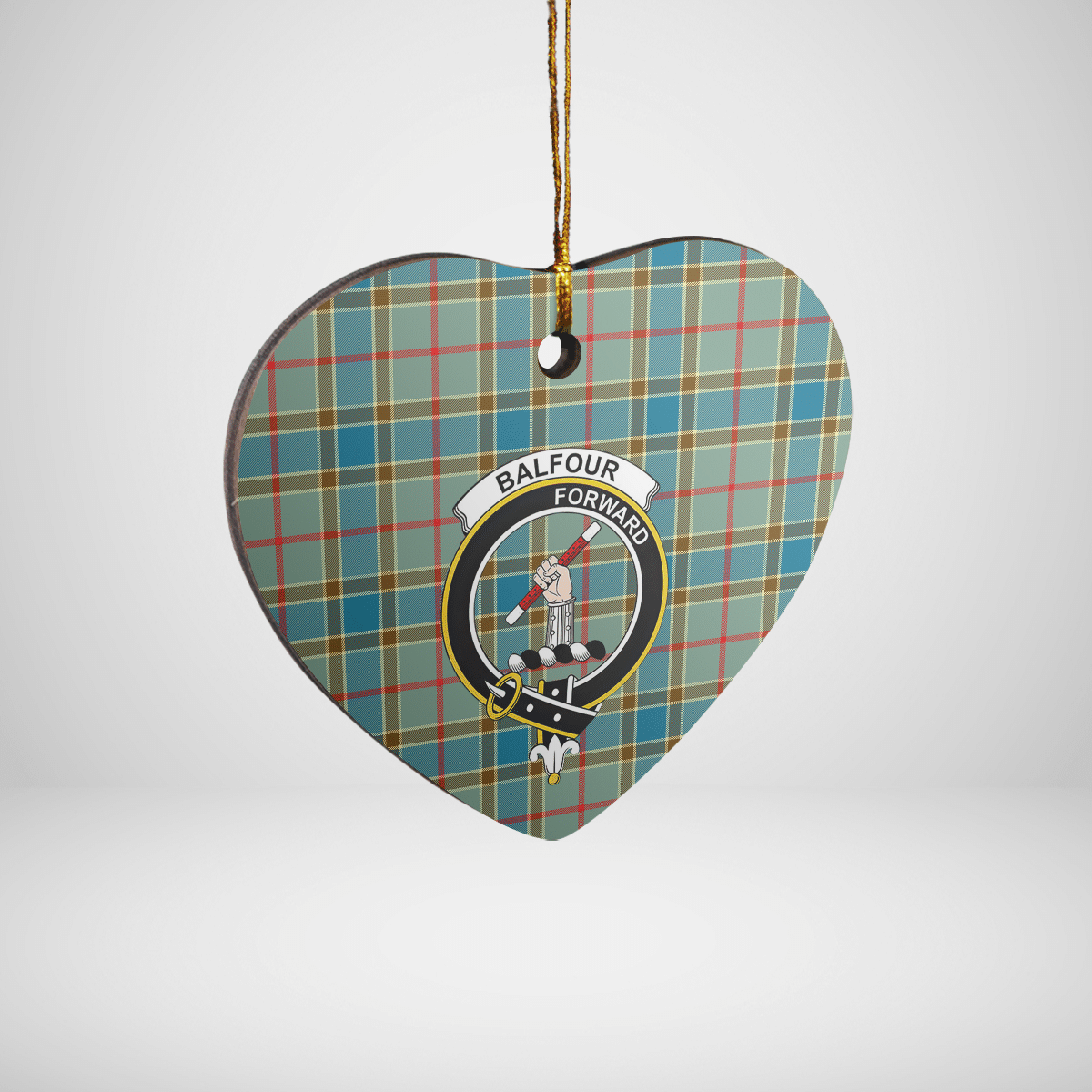 Clan Balfour Blue Tartan Crest Heart Ceramic Ornament WE60 Balfour Blue Tartan Tartan Christmas   