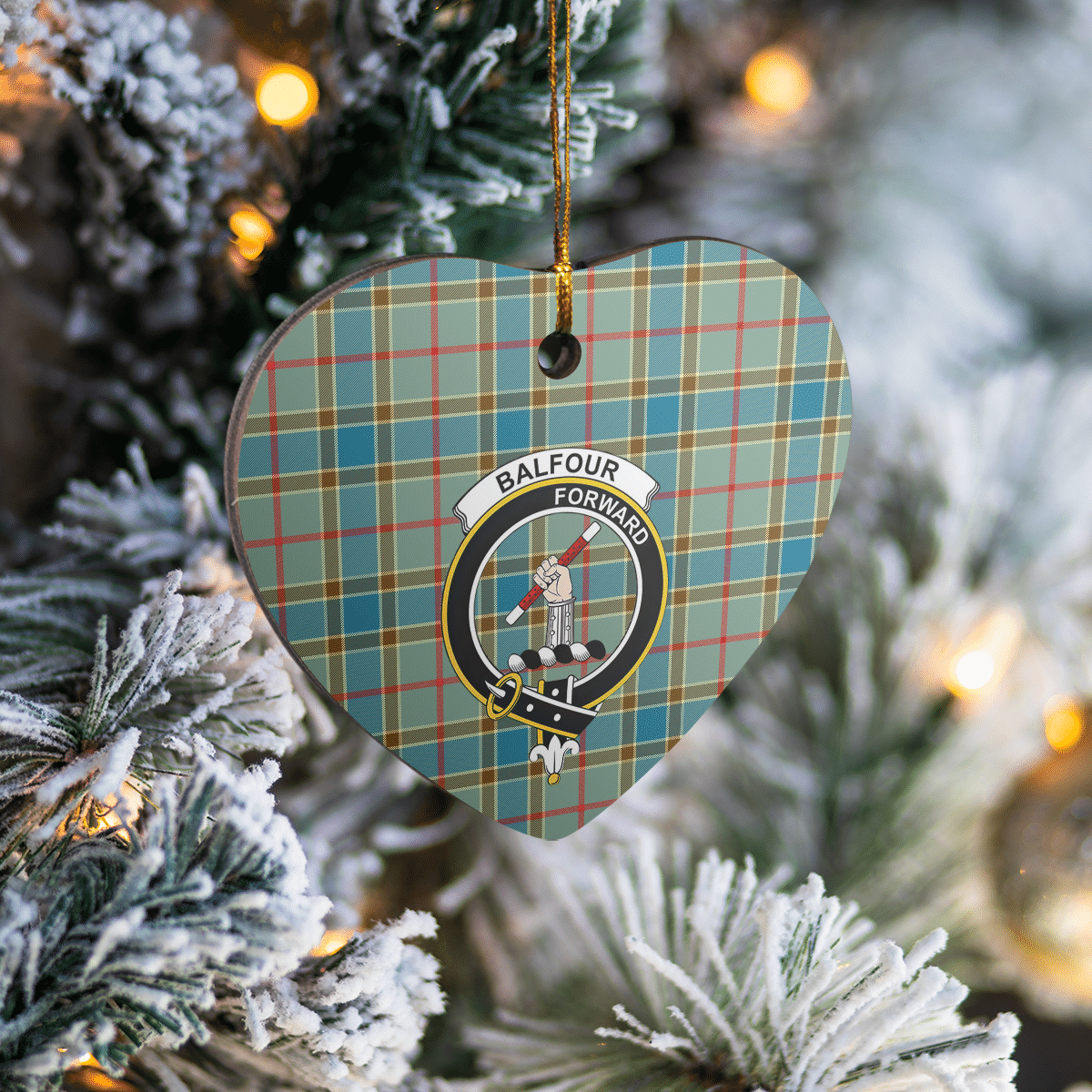 Clan Balfour Blue Tartan Crest Heart Ceramic Ornament WE60 Balfour Blue Tartan Tartan Christmas   