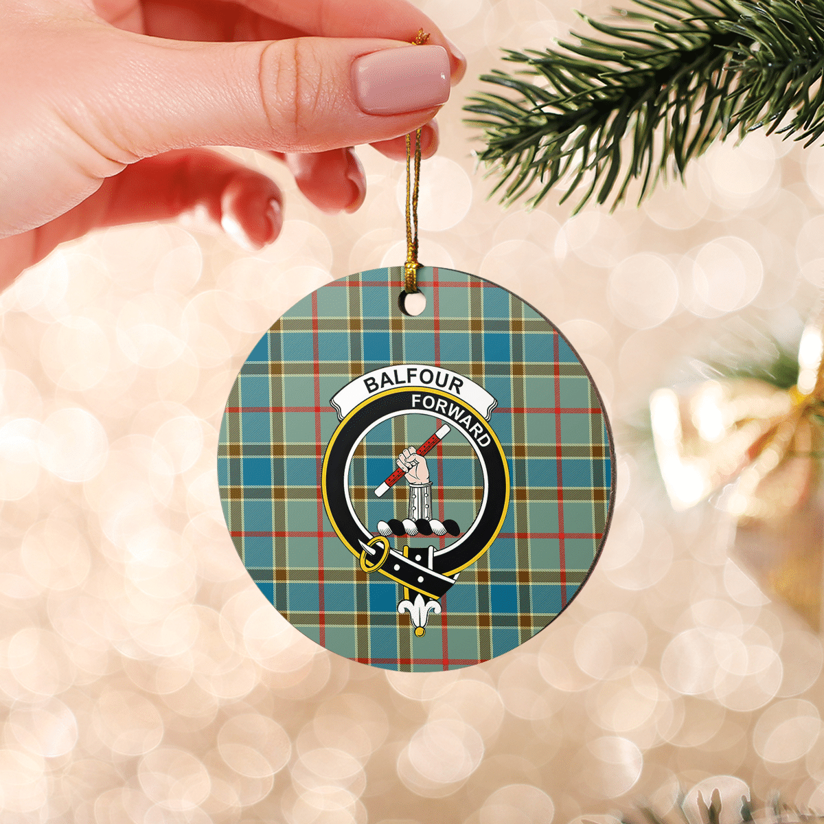 Clan Balfour Blue Tartan Crest Round Ceramic Ornament IT68 Balfour Blue Tartan Tartan Christmas   