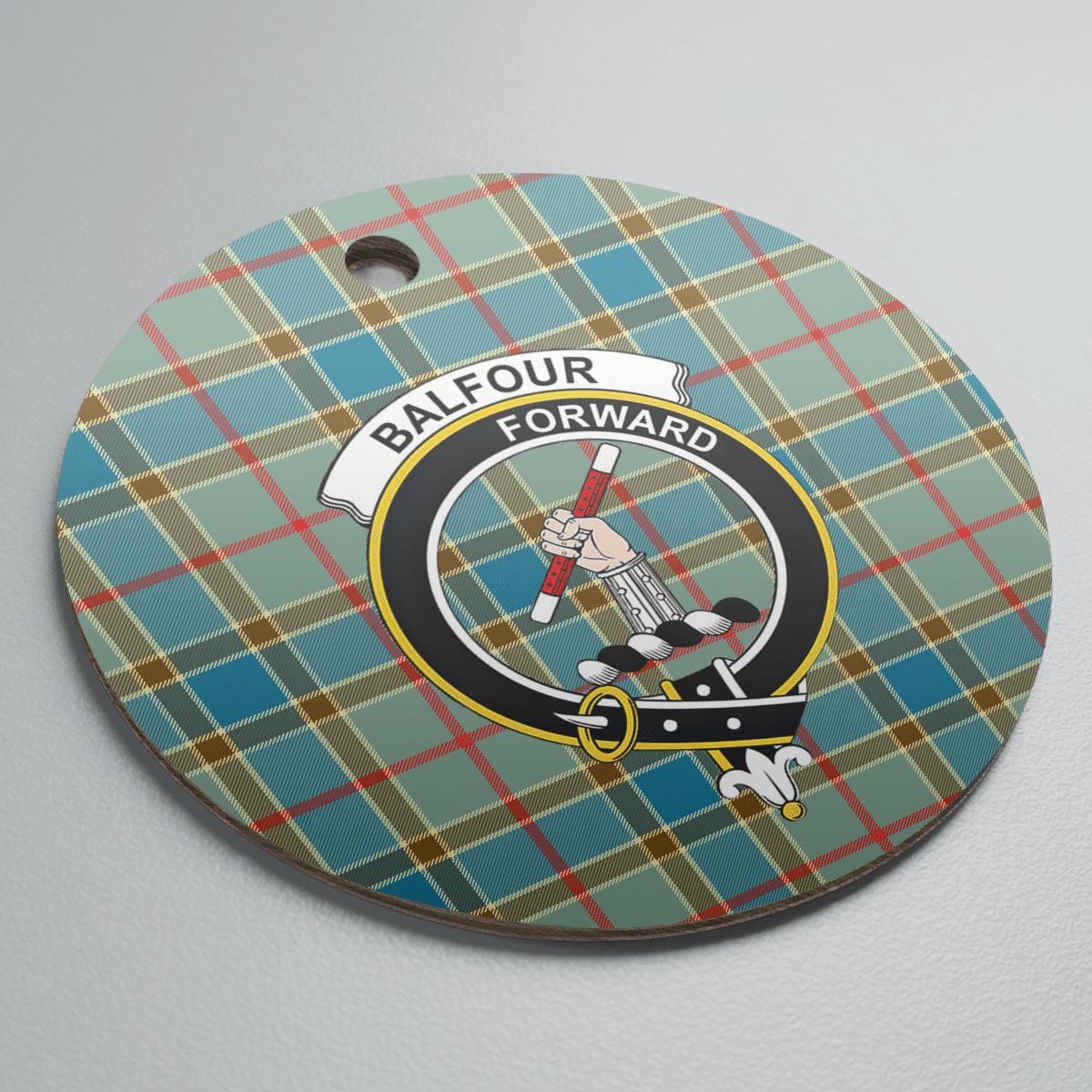 Clan Balfour Blue Tartan Crest Round Ceramic Ornament IT68 Balfour Blue Tartan Tartan Christmas   