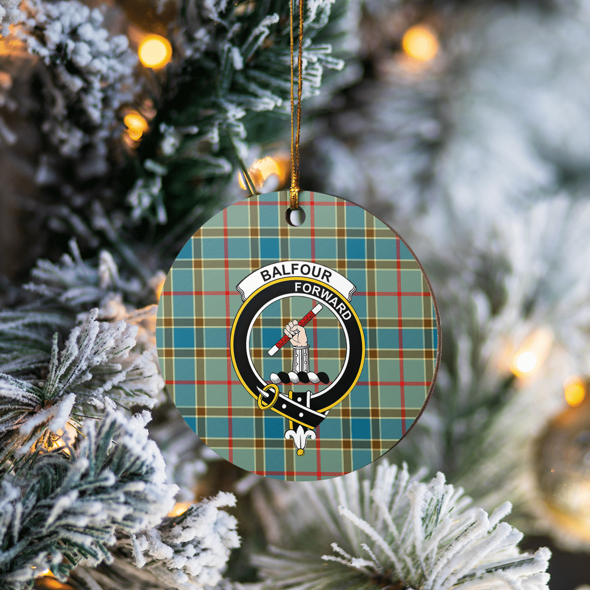 Clan Balfour Blue Tartan Crest Round Ceramic Ornament IT68 Balfour Blue Tartan Tartan Christmas   