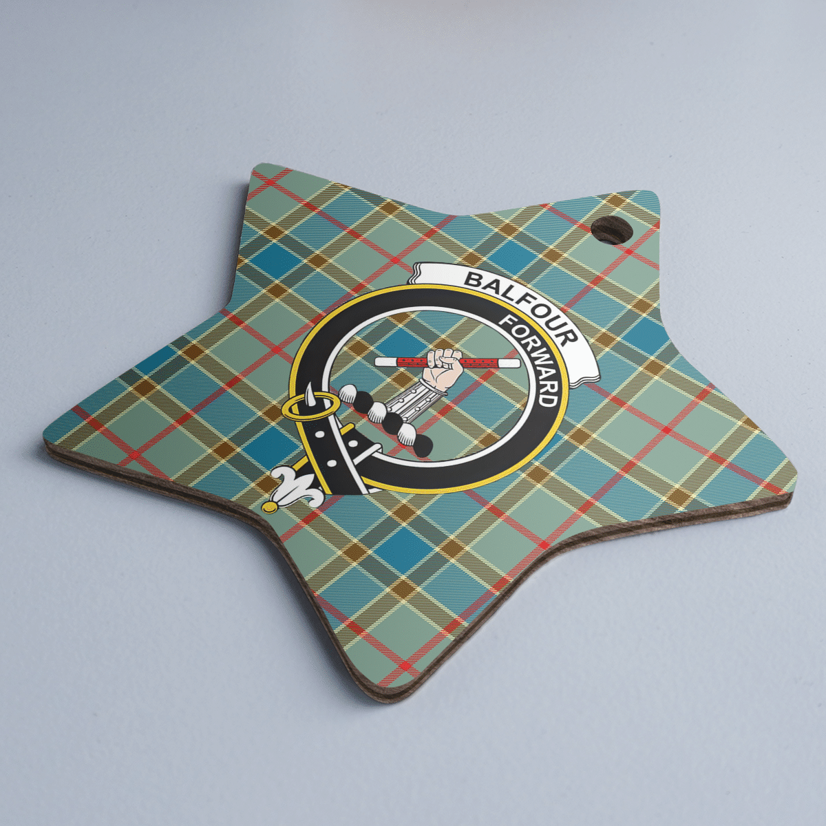 Clan Balfour Blue Tartan Crest Star Ceramic Ornament XY46 Balfour Blue Tartan Tartan Christmas   